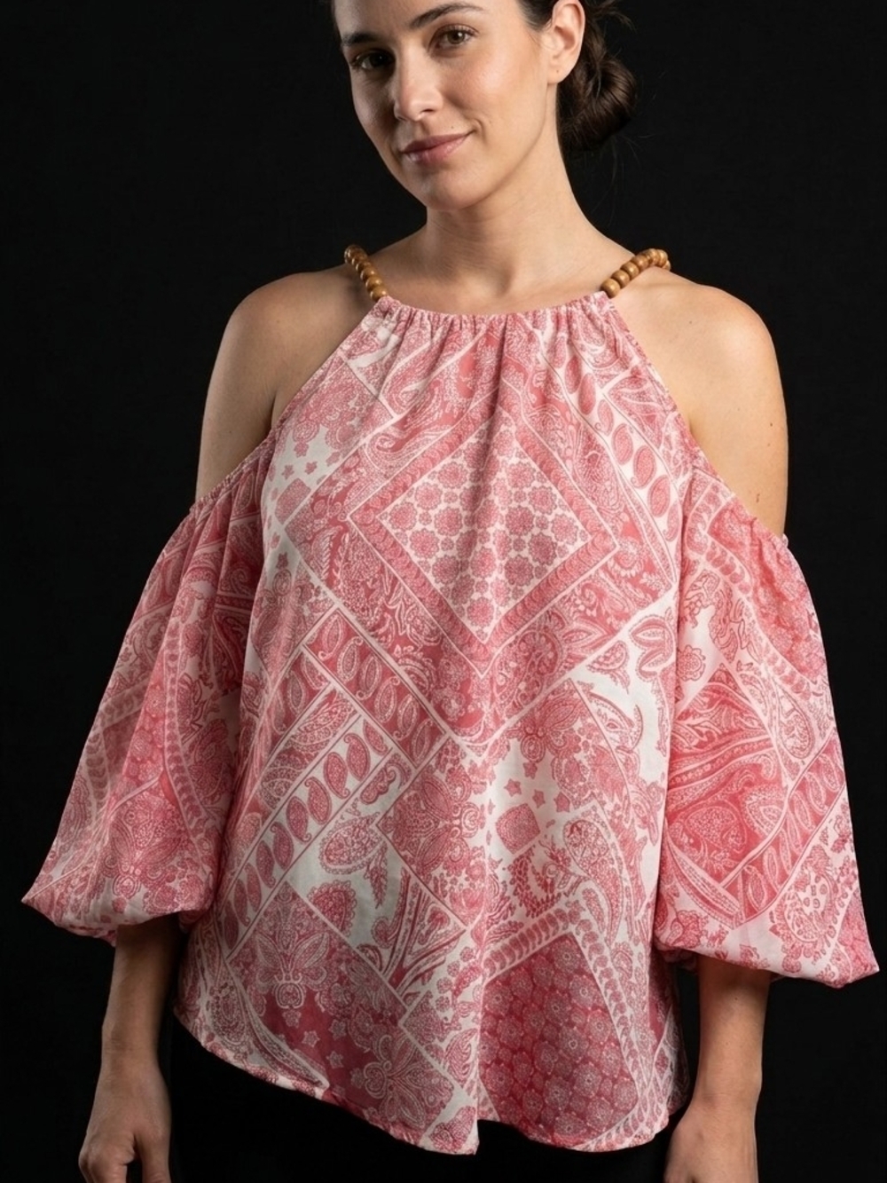 NAIF Pink Paisley Cold-Shoulder Halter Tunic